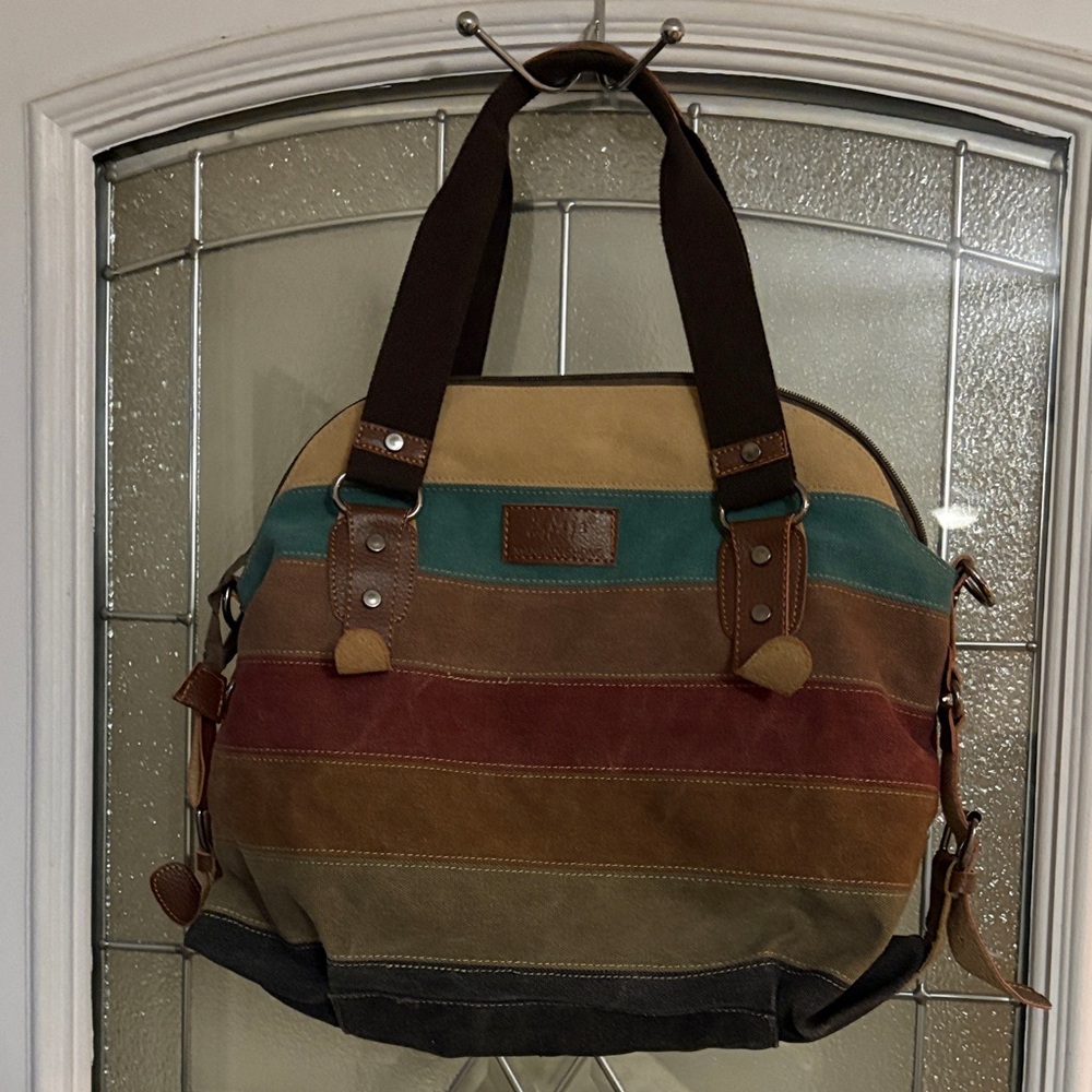 Manjianghong Multicolor Striped Canvas Tote Bag